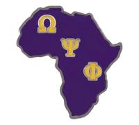 Omega Psi P Africa OPP Phi Continent Shape Pin, Purple and Gold Greek Letters, Fraternity Lapel Badge