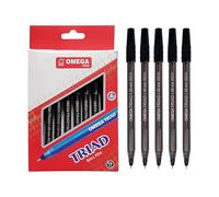 OMEGA Triad Tint Ballpoint Pens, BLACK, Medium Point (1.0 mm), Pack of 10, Triangular Grip, Smooth Ball Pens, Perfect for School Office Home Everyday Use