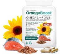 OmegaBoost - Triple Omega 369 Oil Capsules - Maximum Strength 1000mg - Premium High Strength Fish Oil, Cold Pressed Flax Seed and Sunflower Seed Oil Essential Fatty Acids Plus Vitamin E - 60 Softgels