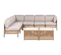 Beliani Garden Corner Sofa With Table 6 Seater Omegana Modular Pe Rattan Light Beige