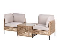 Beliani Garden Sofa With Table 2 Seater Omegana Pe Rattan Light Beige