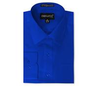 OmegaTux Mens Adult Regular fit Solid Dress Shirts w/ convertible cuffs - Blue - Large(16-16.5'') 36-37'' Sleeve