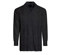 OmegaTux Men's Cuban Guayabera Long Sleeve Shirts Wedding Cigar Beach Bartender Casual, Black, Large