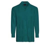 OmegaTux Men's Cuban Guayabera Long Sleeve Shirts Wedding Cigar Beach Bartender Casual, Teal, XL