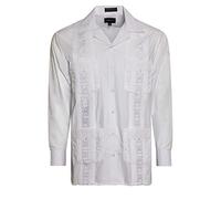 OmegaTux Men's Cuban Guayabera Long Sleeve Shirts Wedding Cigar Beach Bartender Casual, White, Medium