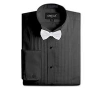 OmegaTux Mens Formal Wing Collar Tuxedo Shirt, 1/4" Pleat, Black, 16.5" Neck 39" Sleeve