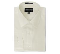OmegaTux Mens Regular fit Solid Dress Shirts for Adult w/Convertible Cuffs - Ivory - X-Large(17-17.5'') 36-37'' Sleeve