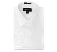 OmegaTux Mens Regular fit Solid Dress Shirts for Adult w/ convertible cuffs - White - Large(16-16.5'') 34-35'' Sleeve