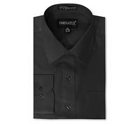 OmegaTux Mens Regular fit Solid Dress Shirts w/Convertible Cuffs, Black, 15.5" Neck 35" Sleeve