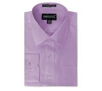 OmegaTux Mens Regular fit Solid Dress Shirts w/Convertible Cuffs, Lilac, 21.5" Neck 37" Sleeve