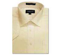 OmegaTux Mens Short Sleeve Solid Color Dress Shirts - Ivory - X-Large/17-17.5"
