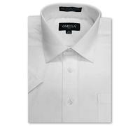 OmegaTux Mens Short Sleeve Solid Color Dress Shirts, White, 3XL
