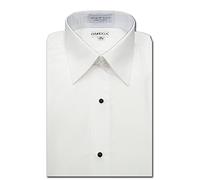 OmegaTux Men's White Microfiber Tuxedo Dress Shirt "Laydown Collar", Non pleat - White -