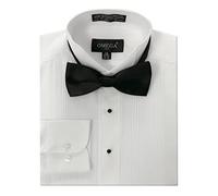 OmegaTux Mens Wing Collar Tuxedo Shirt with Bowtie, 1/8" Pleat & Convertible Cuffs, White, 24" Neck 41" Sleeve
