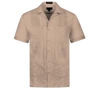 OmegaTux Omega Cuban Guayabera Short Sleeve Shirt, Wedding Cigar Beach Bartender Casual, Beige, XL
