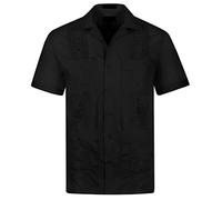 OmegaTux Omega Cuban Guayabera Short Sleeve Shirt, Wedding Cigar Beach Bartender Casual, Black, 3XL