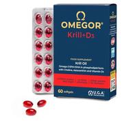 Omegor Krill - Dietary Supplement with Phospholipids, Choline, Omega-3, and Highly Bioavailable Astaxanthin - 260 mg of EPA and DHA - No Aftertaste - Easy to Swallow - 60 Capsules