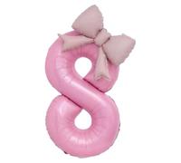 OMEIU 40'' Pink Number with Bow Balloon, Self Inflating Foil Light Pink Number Balloons Set 0-9, Pastel Pink Helium Balloon for Girls Birthday Party Decorations Anniversary Supplies (Number 8, Pink)