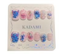 OMEIU Store 12Pcs 2 Pack Children Acrylic Fake Nails Press on Pre-glue Full Cover Glitter Color Rainbow Unicorn Mermaid Kids Stick On False Nail Art Kits Set Girls Birthday Gift (Stch 12pcs, one size)