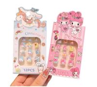 OMEIU Store 24Pcs 2 Pack Children Acrylic Fake Nails Press on Pre-glue Full Cover Glitter Color Rainbow Unicorn Mermaid Kids Stick On False Nail Art Kits Set Girls Birthday Gift (Set 04, One Size)