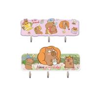 OMEIU Store 2Pcs 6 Hooks Self Adhesive Hooks Wall Hanging Plastic Creative Cute Kitty Hooks Powerful for General Door Bathroom Kitchen Use Sticky Wall Hook Waterproof (Capybara)