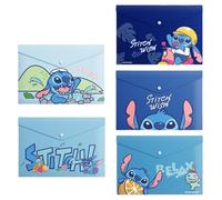 OMEIU Store 5PCS Plastic Wallets A4, 5 Different Designs Plastic Folders Popper Folder with Snap Closure, Lightweight Wallets for Document Office School for Kids Adults (Stch 5pcs)