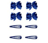 OMEIU Store 8pcs Women Kids Snap Bow Hair Clip Set Ribbon School Uniform Bows Metal Barrette (8PCS Royal Blue)
