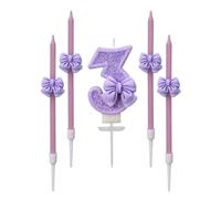 OMEIU Store Birthday Candle, Purple Bow 1 Candle Set with 4Pcs Candles for Cake, Number Cake Topper for Birthday Party Anniversary Celebration Supplies (Purple, Number 3)