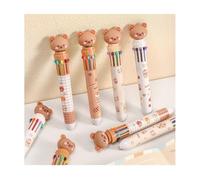 OMEIU Store Multicolor teddy bear Pens 0.5mm 10-in-1 Retractable Ballpoint Pens 10 Colors Transparent Barrel Ballpoint Pen for Office Supplies school (Bear(random color))