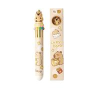 OMEIU Store Multicolor teddy bear Unicorn fluffy Pens 0.5mm 10-in-1 Retractable Ballpoint Pens 10 Colors Transparent Barrel Ballpoint Pen for Office Supplies school (Capybara)