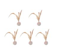 OMEM 5 PCS Boredom Buster Cat Toys Feather Teaser Bouncy Ball with Molars Fun Self-Fun Sports Basketball Soccer Baseball Interactive Play for Cats to Relieve Stress (Baseball)