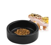OMEM Black Ceramic Reptile Food and Water Dish Anti Escape Bowl for Bearded Dragons Lizards Geckos and Leopards (Large)