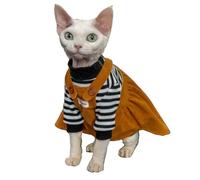 OMEM Caramel Brown Cat Dress with Suspenders, Soft Skin Friendly Outfit for Hairless Cats Sphynx Devon Rex, Indoor Winter Clothes for Small to Large Cats S-XXXL (Black,L-)