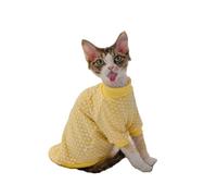 OMEM Cute Heart Print Cat T Shirt for Sphynx Devon Rex, 4 Colors Blue Yellow Pink Green, Contrast Mock Neck Tee for Hairless Cats, Soft Cotton Top XS to XXXL (M-,yellow)