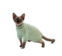 OMEM Cute Heart Print Cat T Shirt for Sphynx Devon Rex, 4 Colors Blue Yellow Pink Green, Contrast Mock Neck Tee for Hairless Cats, Soft Cotton Top XS to XXXL (2XL-,green)