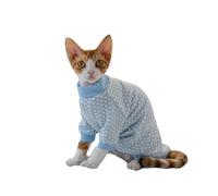 OMEM Cute Heart Print Cat T Shirt for Sphynx Devon Rex, 4 Colors Blue Yellow Pink Green, Contrast Mock Neck Tee for Hairless Cats, Soft Cotton Top XS to XXXL (XS,blue)