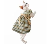 OMEM Houndstooth Cat Dress with Bow, Soft Cotton Lined Cat Clothes for Sphynx Hairless Cats, Elegant Winter Outfit for Small to Large Cats M to XXXL (2XL-)