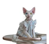 OMEM Lace Cat Dress for Sphynx Devon Rex, Floral Hollow Out with Ruffle Hem, Pearl Button, Breathable Cotton Summer Princess Outfit for Hairless Cats, S to XXXL (L-,Blue)
