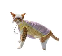 OMEM Mesh Cat Sun Hat and Tank Top Set for Sphynx Devon Rex, Cooling Breathable Summer Outfit with Full UV Protection, Beach Wear for Hairless Cats, S to XXXL (purple,XL+)