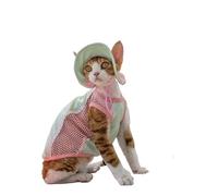 OMEM Mesh Cat Sun Hat and Tank Top Set for Sphynx Devon Rex, Cooling Breathable Summer Outfit with Full UV Protection, Beach Wear for Hairless Cats, S to XXXL (green,XXL+)