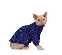 OMEM Polka Dot Cat T Shirt for Sphynx Devon Rex, 12 Colors Cotton Long Sleeve Turtleneck, Basic Fall Winter Outfit for Hairless Cats, Warm Everyday Top XS to XXXL (XXL-,Royal Blue)