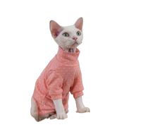 OMEM Polka Dot Cat T Shirt for Sphynx Devon Rex, 12 Colors Cotton Long Sleeve Turtleneck, Basic Fall Winter Outfit for Hairless Cats, Warm Everyday Top XS to XXXL (XXL+,Red Pink)
