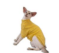OMEM Polka Dot Cat T Shirt for Sphynx Devon Rex, 12 Colors Cotton Long Sleeve Turtleneck, Basic Fall Winter Outfit for Hairless Cats, Warm Everyday Top XS to XXXL (XXL+,Yellow)