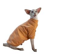 OMEM Polka Dot Cat T Shirt for Sphynx Devon Rex, 12 Colors Cotton Long Sleeve Turtleneck, Basic Fall Winter Outfit for Hairless Cats, Warm Everyday Top XS to XXXL (XXL+,Light orange)