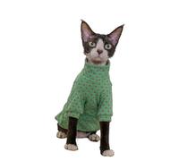 OMEM Polka Dot Cat T Shirt for Sphynx Devon Rex, 12 Colors Cotton Long Sleeve Turtleneck, Basic Fall Winter Outfit for Hairless Cats, Warm Everyday Top XS to XXXL (XXL-,Light green)