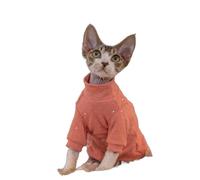 OMEM Polka Dot Cat T Shirt for Sphynx Devon Rex, 12 Colors Cotton Long Sleeve Turtleneck, Basic Fall Winter Outfit for Hairless Cats, Warm Everyday Top XS to XXXL (XXL-,Peach pink)