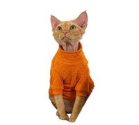 OMEM Polka Dot Cat T Shirt for Sphynx Devon Rex, 12 Colors Cotton Long Sleeve Turtleneck, Basic Fall Winter Outfit for Hairless Cats, Warm Everyday Top XS to XXXL (XXL-,Orange)