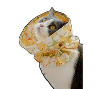 OMEM Soft Cat Cone Collar,Thin Cotton Canvas Elizabethan Collar for Cats with Clear Vision,Adjustable Tie Cone with 3 Cute Prints,Foldable for Eating,Comfortable & Hand Washable (Yellow chicken,S)