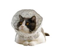 OMEM Soft Cat Cone Collar,Thin Cotton Canvas Elizabethan Collar for Cats with Clear Vision,Adjustable Kitten Cone with Bear & Bunny Print,Foldable for Eating (White rabbit,M)
