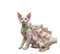 OMEM Strawberry Pink Floral Cat Dress for Sphynx Devon Rex, Layered Ruffle Hem with Bow Straps, Breathable Cotton Summer Outfit for Hairless Cats, S to XXXL (XXXL-,Pink)
